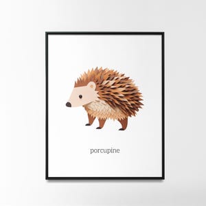Arte mural de erizo: descarga digital adorable y educativa para la decoración de la habitación infantil con póster de animales para aprender y divertirse.
