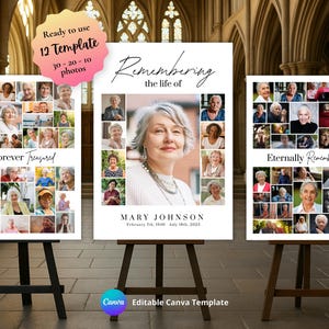 Funeral Photo Collage Sign Template: Celebration of Life Memorial (Canva Editable, Digital Download)
