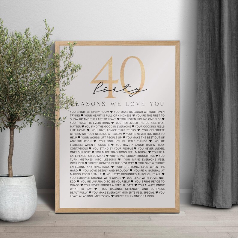 40 Reasons We Love You Birthday and Anniversary Minimalist Poster: 40 Years Keepsake Gift for Couples Parents (Digital Download)