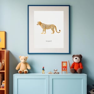 Cartaz de animal leopardo, ABC, 123, impressão digital para impressão, decoração boho, decoração de quarto de berçário para crianças, pôsteres educacionais, download digital