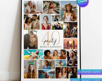 40th Birthday Photo Collage Poster Gift Template: Editable Canva Template (Digital Download)