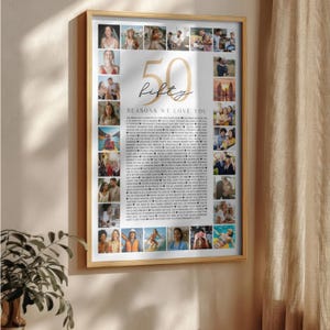 50 Reasons We Love You Poster With Pictures: 50th Birthday Photo Collage (Digital Download)