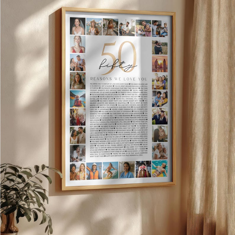 50 Reasons We Love You Poster With Pictures: 50th Birthday Photo Collage (Digital Download)