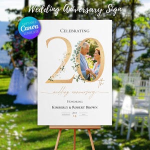20. Hochzeitstag Willkommensschild Canva Vorlage, Hochzeit Gefälligkeiten Einladungsschild, Hochzeitszeremonie Foto Collage Digital bearbeitbares Zeichen