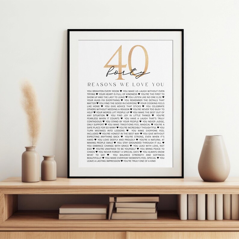 40 Reasons We Love You Birthday and Anniversary Minimalist Poster: 40 Years Keepsake Gift for Couples Parents (Digital Download)