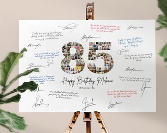 Fotocollage voor een 85e verjaardag: bewerkbaar Canva-gastenboeksjabloon, printbaar cadeau (digitale download)