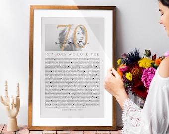 70th Birthday Gift: 70 Reasons We Love You - Canva Template (Digital Download)