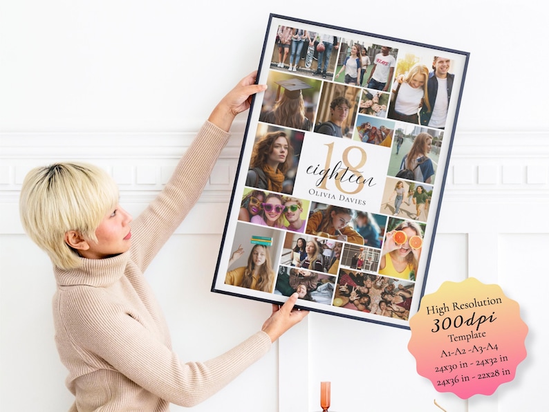 18th Birthday Photo Collage Poster: Editable Canva Template (Digital Download)