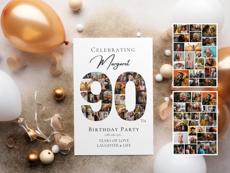 90th Welcome Sign Birthday Photo Collage: Editable Canva Template ...