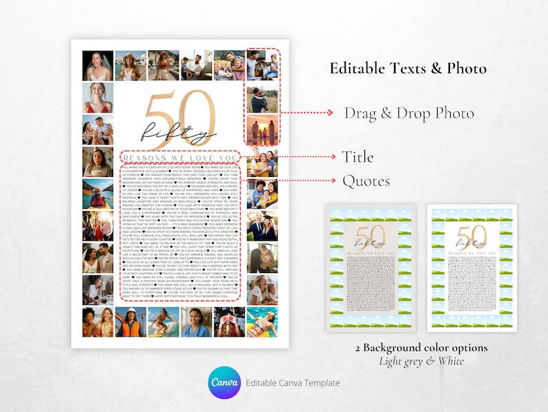 50 Reasons We Love You Photo Collage Poster Canva Template, 50 Things We Love You, 50th Birthday Gifts for Her, Last Minutes Digital Gift