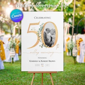 50. Hochzeitstag Willkommensschild Canva Vorlage, Goldene Jahre, Gold, Elegant, Hochzeitszeremonie Foto Collage Zeichen, Bearbeitbar, Digital