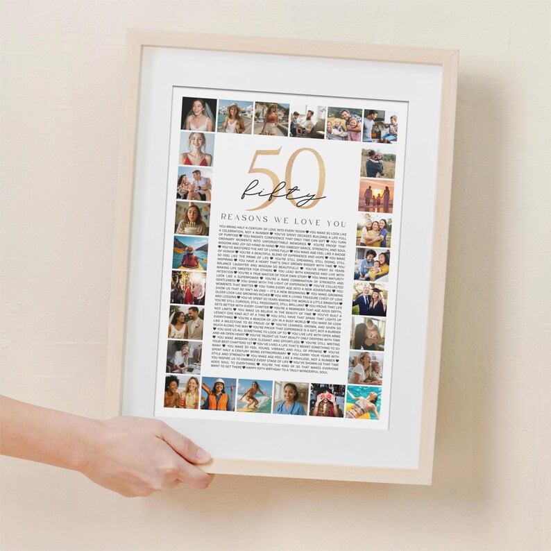 50 Reasons We Love You Poster With Pictures: 50th Birthday Photo Collage (Digital Download)