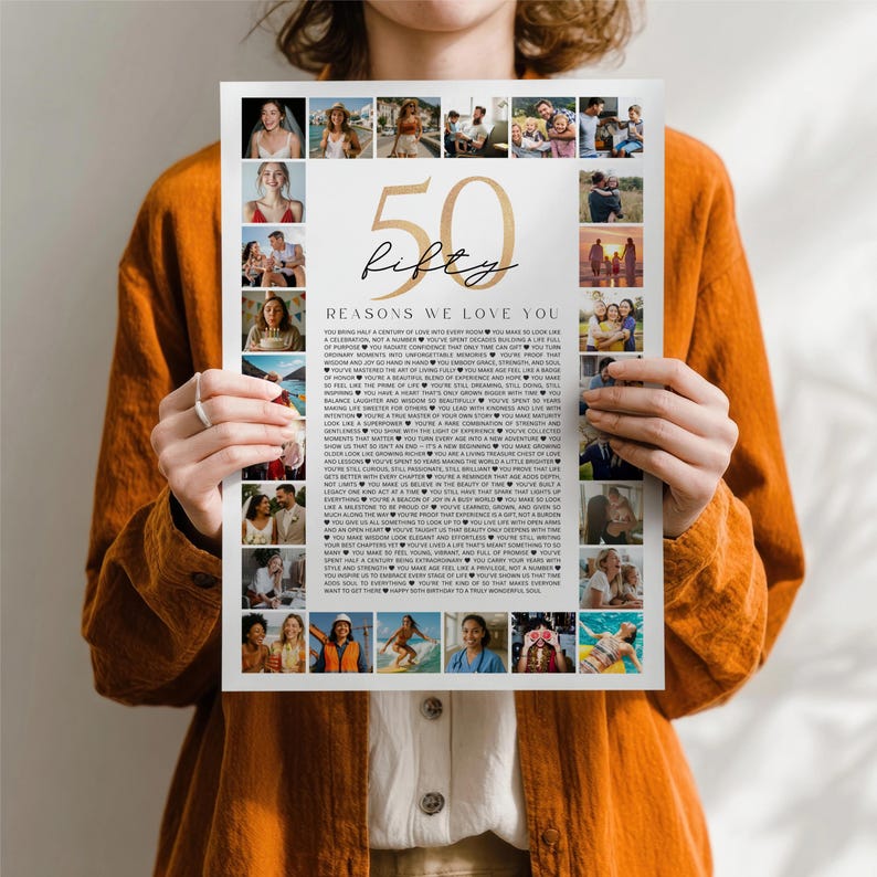 50 Reasons We Love You Poster With Pictures: 50th Birthday Photo Collage (Digital Download)