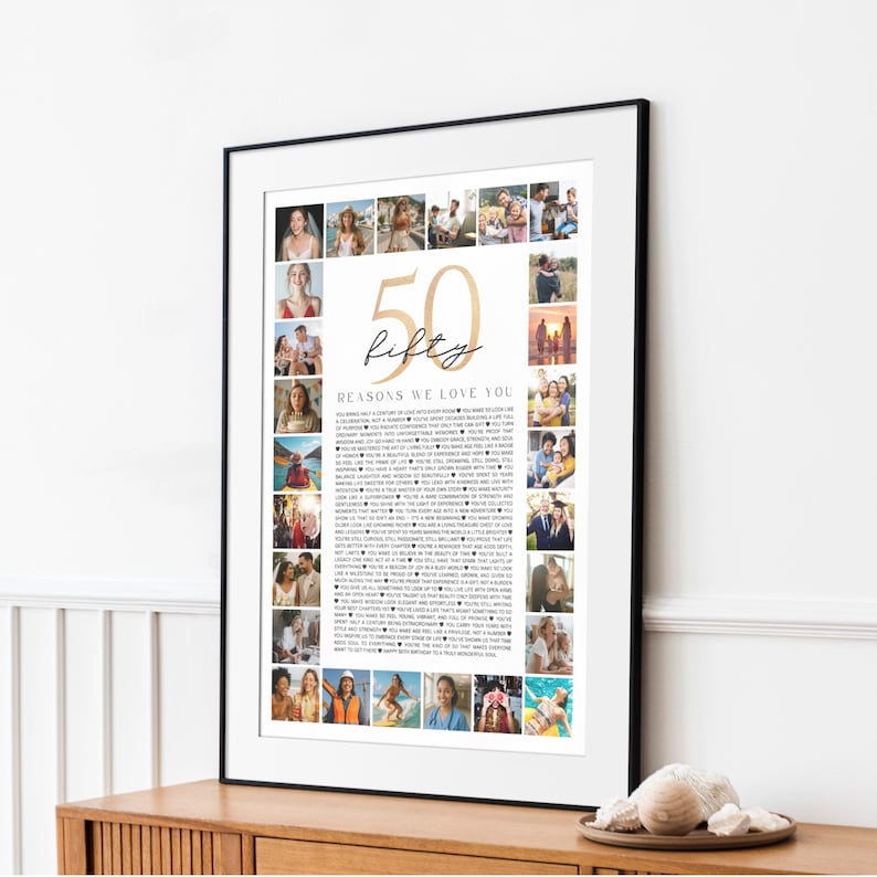 50 Reasons We Love You Poster With Pictures: 50th Birthday Photo Collage (Digital Download)
