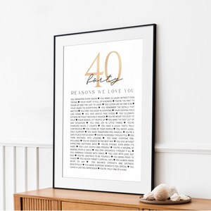 40 Reasons We Love You Birthday and Anniversary Minimalist Poster: 40 Years Keepsake Gift for Couples Parents (Digital Download)