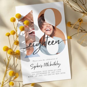18. Geburtstag Einladungskarte Foto Collage 18. Geburtstag Einladung Poster Karte E-vite Vorlage 18. Geburtstagsfeier Minimalistisch Printable