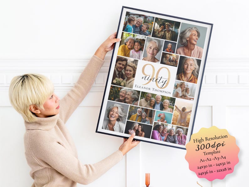 90th Birthday Photo Collage Poster: Editable Canva Template (digital ...