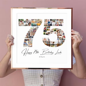 75th Birthday Photo Collage Template: Golden Age Party Decor (Canva, Digital Download)