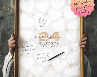 Affiche « 24 raisons pour lesquelles nous vous aimons », panneau de bienvenue pour fête (téléchargement instantané)