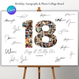 18th Birthday Photo Collage Autograph Board Canva Template, Gift for 18th, Number 18 Printable, Gift for Her, Anniversary Birthday Gift idea