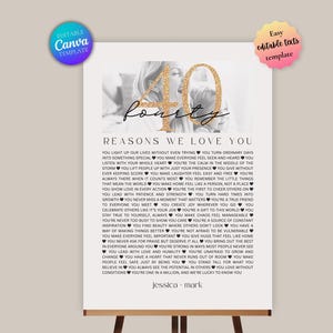 40 Reasons We Love You Guestbook Poster, 40 Things We Love About You, 40th Birthday Gifts for Her/Him, 40th Birthday Decor Digital Download