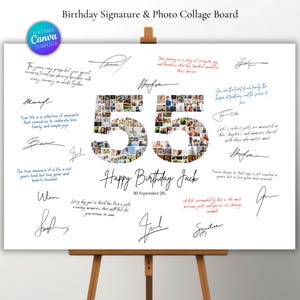 55th Birthday Photo Collage Guestbook: Number 55 Keepsake (Canva Editable, Digital Download)