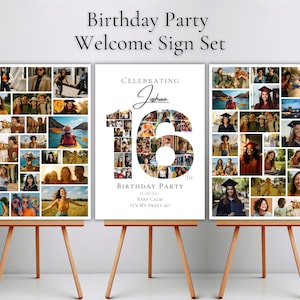 16th Birthday Photo Collage Party Welcome Board Set Canva Template, 16th Birthday Gift for Her, Birthday Number 16 Collage, Sweet 16 Poster
