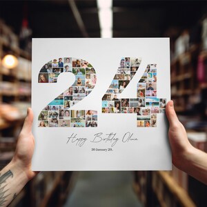 24th Birthday Photo Collage Canva Template, Birthday Number 24 Printable, Last Minutes Gift, 24th Custom Birthday Gift, Digital Download