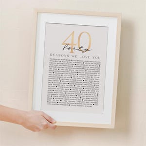 40 Reasons We Love You Poster, 40th Birthday Photo Collage Gift, Editable Canva Template Digital Download