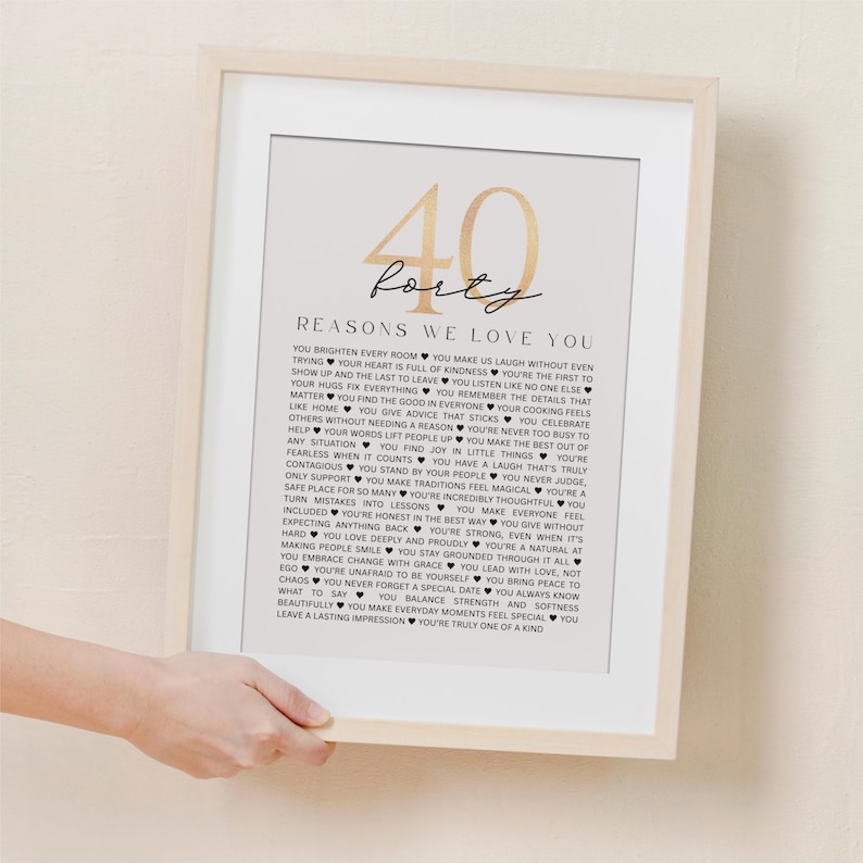 40 Reasons We Love You Birthday and Anniversary Minimalist Poster: 40 Years Keepsake Gift for Couples Parents (Digital Download)