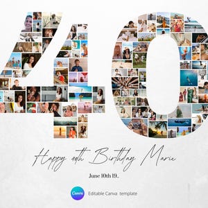 40e anniversaire signe collage photo modèle toile cadeau d'anniversaire pour elle lui, affiche pour parents, affiche modifiable toile, téléchargement numérique immédiat