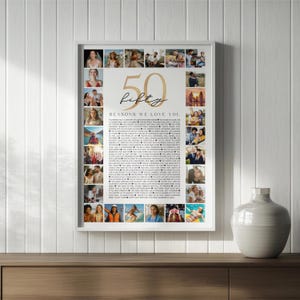 50 Reasons We Love You Poster With Pictures: 50th Birthday Photo Collage (Digital Download)