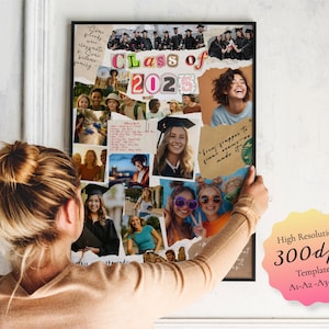 Graduation Photo Collage Poster: Ripped Paper Scrapbook Design (Canva Template - Digital Download)