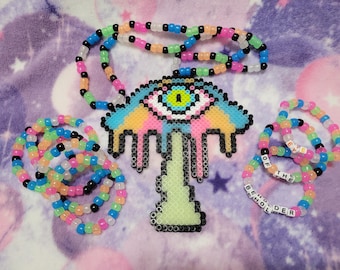 Rave Ready Kandi Necklace Trippy Psychedelic Eyeball Mushroom ORIGINAL