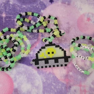 Rave Ready Kandi Necklace Alien UFO Glow in the Dark