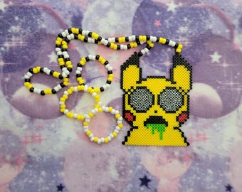 Rave Ready Kandi Necklace Trippy Psychadellic Pikachu