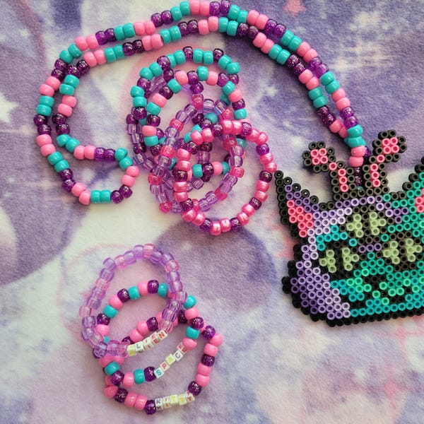Rave Ready Kandi Necklace Trippy Alien Space Kitty