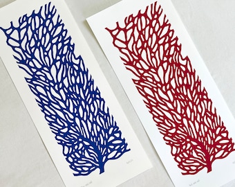 Coral reef - linocut, art print, linocut