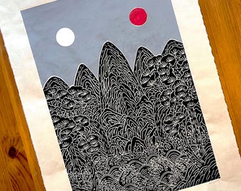 Irworobongdo Linocut Print – Traditional Korean Art | Limited Edition