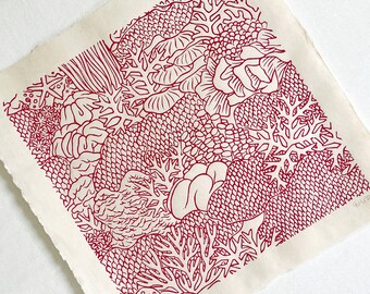 Coral reef - linocut print, art print, linocut