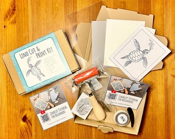Linocut printing kit for beginners with tutorial video