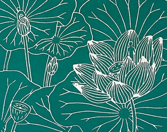 Lotus - Linocut, art print, linocut