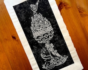 Gilt-Bronze Incense Burner of Baekje – Linocut Print – Traditional Korean Art | Limited Edition