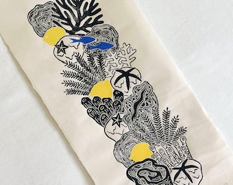 Coral reef in the afternoon - linocut, art print, linocut