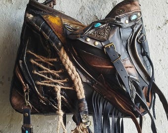 Handmade Avantgarde Tribal Leather Bag – Unique Hobo/Crossbody