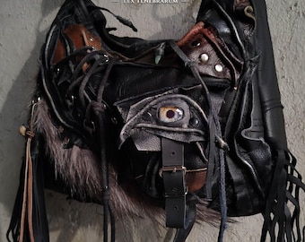 Ritual Gothic Leather Hobo Bag: Tribal Horror Artifact Crossbody Purse