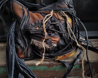 Post Apocalyptic Leather Hobo Purse: Dystopian Wasteland Survivor Bag with Tyre Insert
