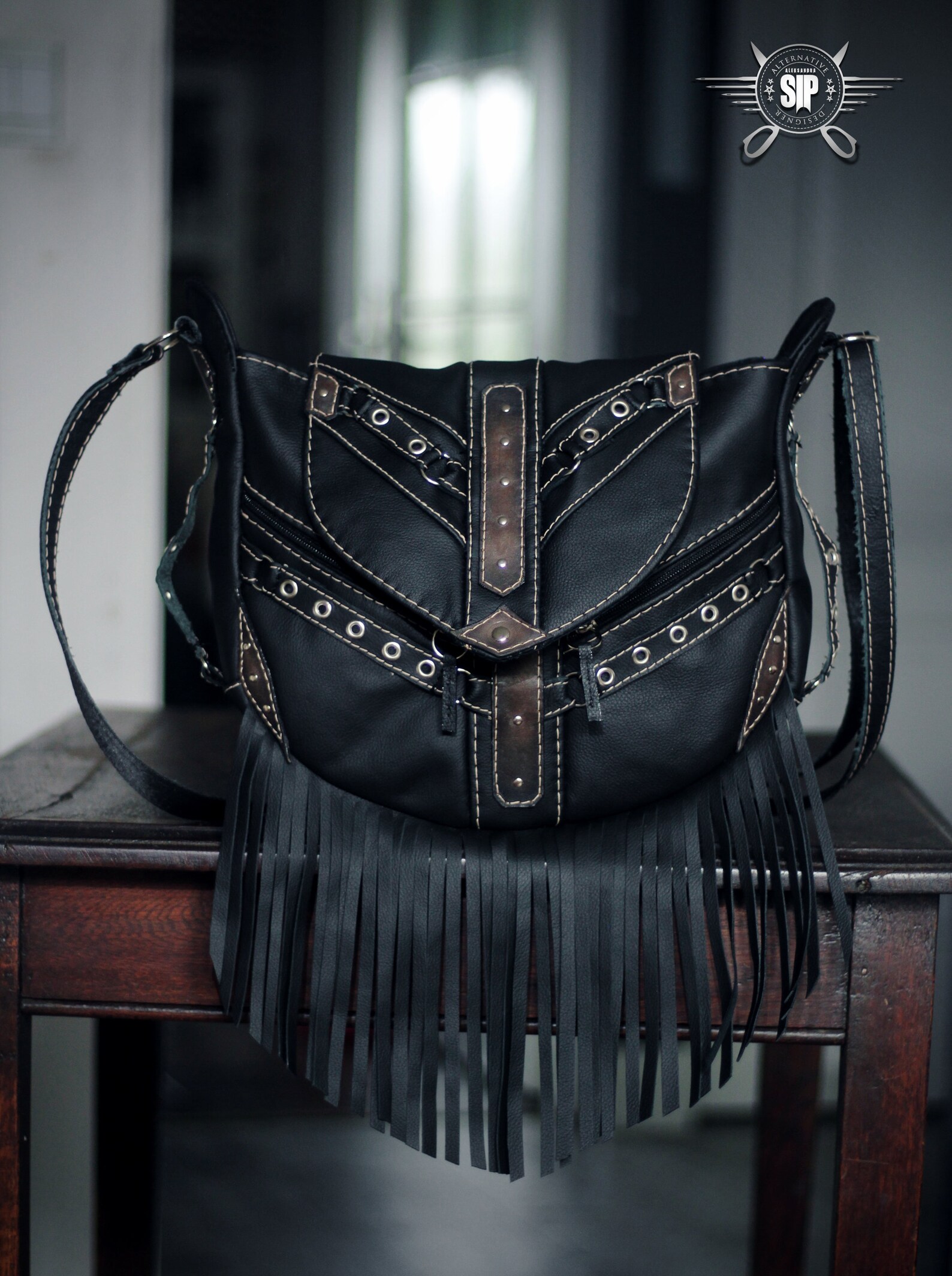 Fringed Leather Cross Body Bag-Dark Brown main image 0