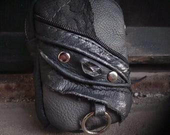 Gothic Leather Coin Purse Handmade Money Pouch Leather Wallet Rock Crystal Dark Luxury