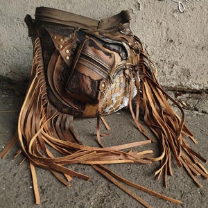 Vegan Leather Fringe Hobo Bag: Boho Grunge Crossbody with Studs